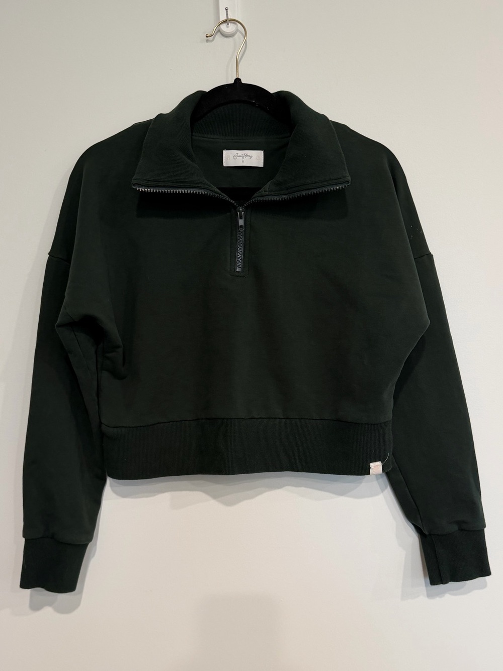 Sweaty Honey Dark Green Cropped Quarter Zip Sweatshirt Size Small